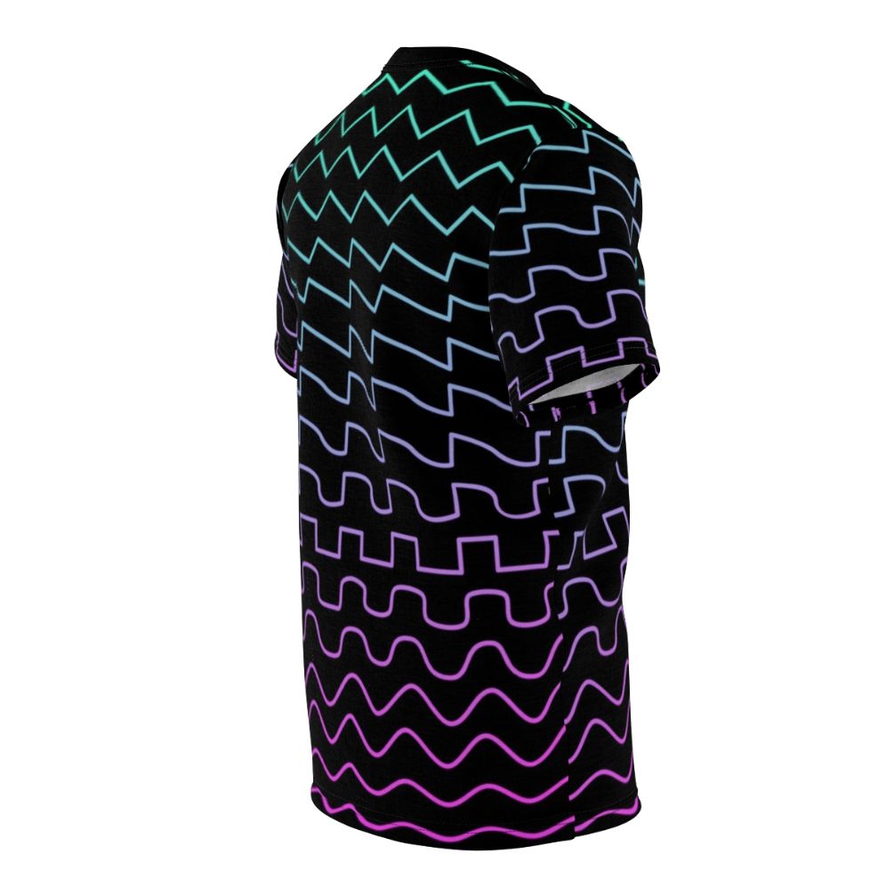 T-shirt featuring a stylized design of common synthesizer waveforms including sine, triangle, square, and saw. - men right