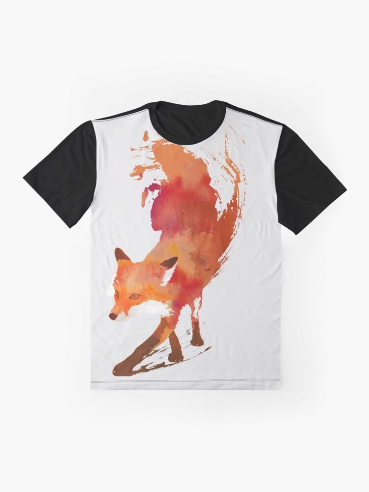 Watercolor illustration of a fox (Vulpes vulpes) on a graphic t-shirt - Flat lay