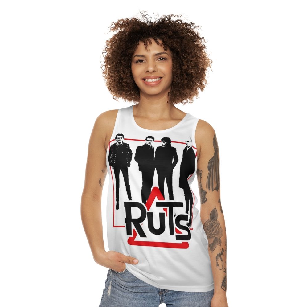 Unisex punk rock tank top featuring The Ruts band logo - women