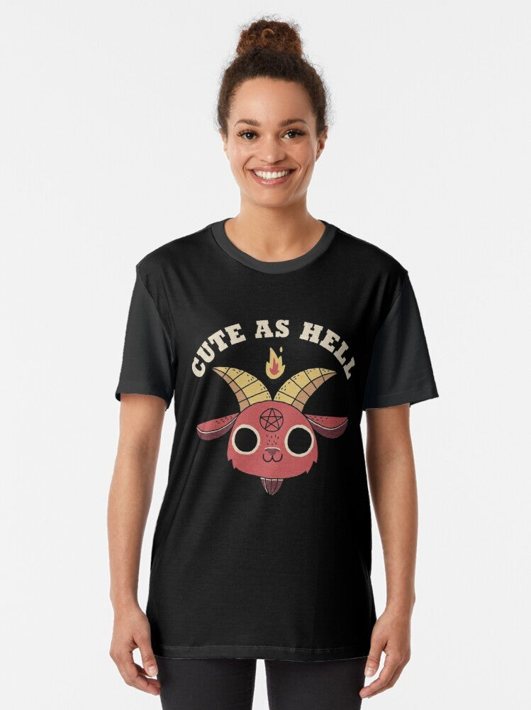 Cute As Hell Graphic T-Shirt featuring a retro vintage graphic design with a demon or devil character - Women