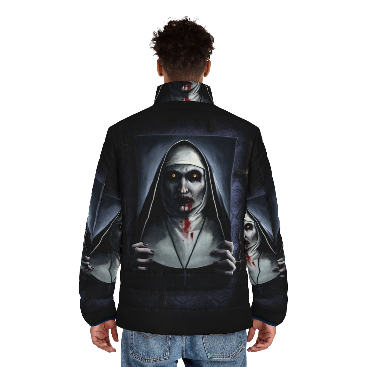 Valak Painting Puffer Jacket featuring the terrifying demon from The Conjuring 2 - men back