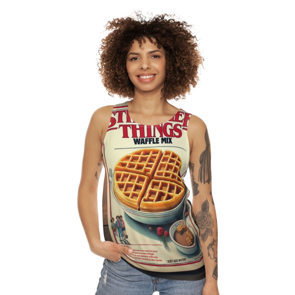 Waffle mix unisex tank top with stranger things design - women