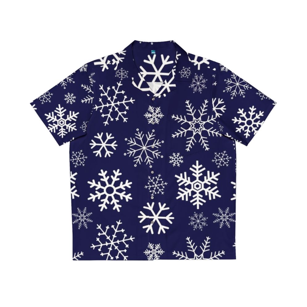 Blue winter simple snowflake pattern Hawaiian shirt