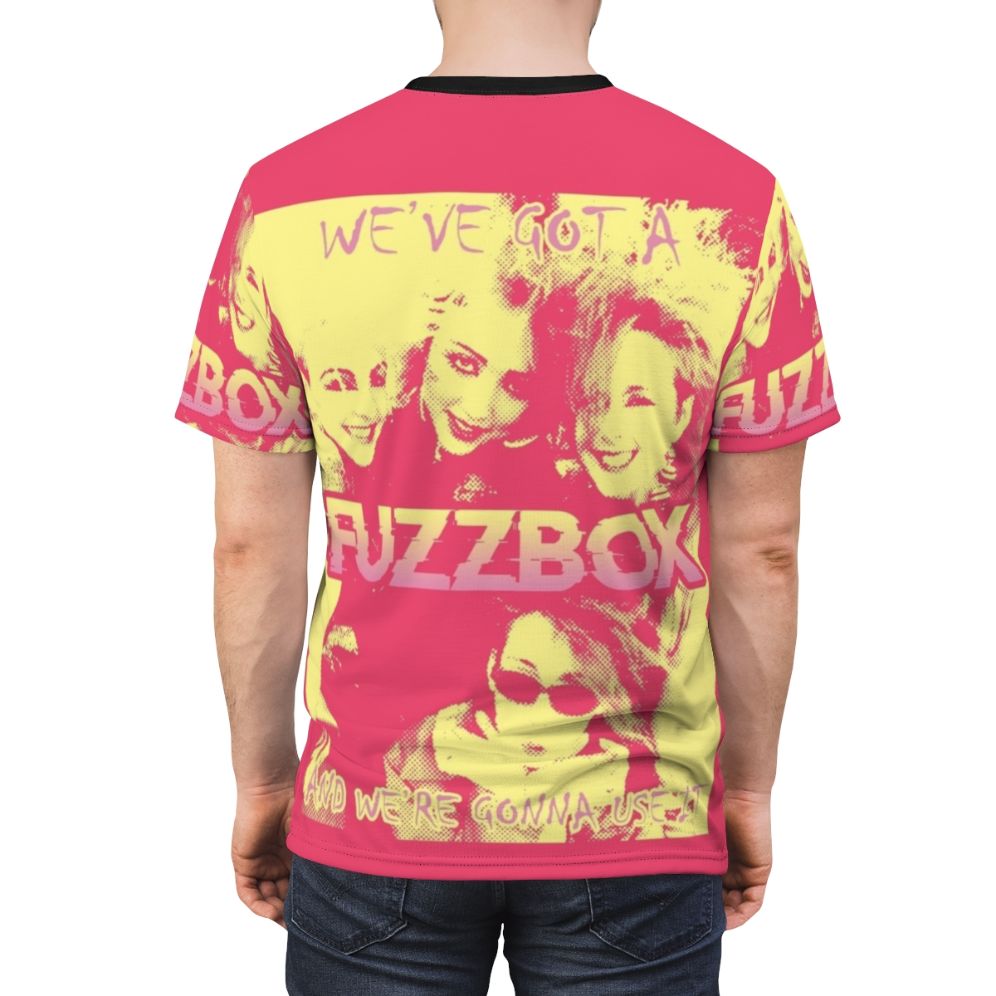 Fuzzbox indie rock 80s punk band t-shirt design featuring guitar and music elements - men back