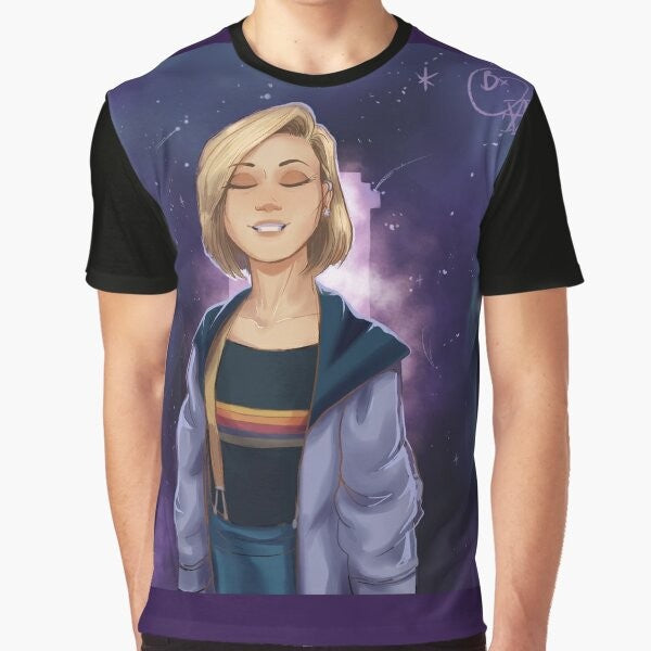 Galaxy Dreaming Graphic T-Shirt featuring the 13th Doctor Jodie Whittaker and space imagery