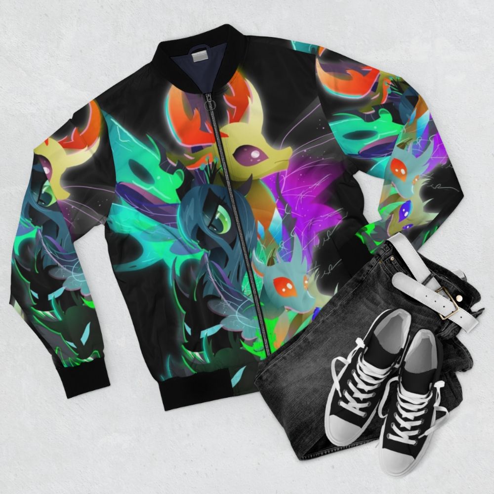 Changeling Queen and King Bomber Jacket with My Little Pony Designs - Flat lay