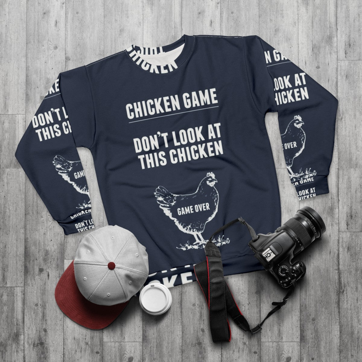 Funny chicken game graphic sweatshirt - flat lay