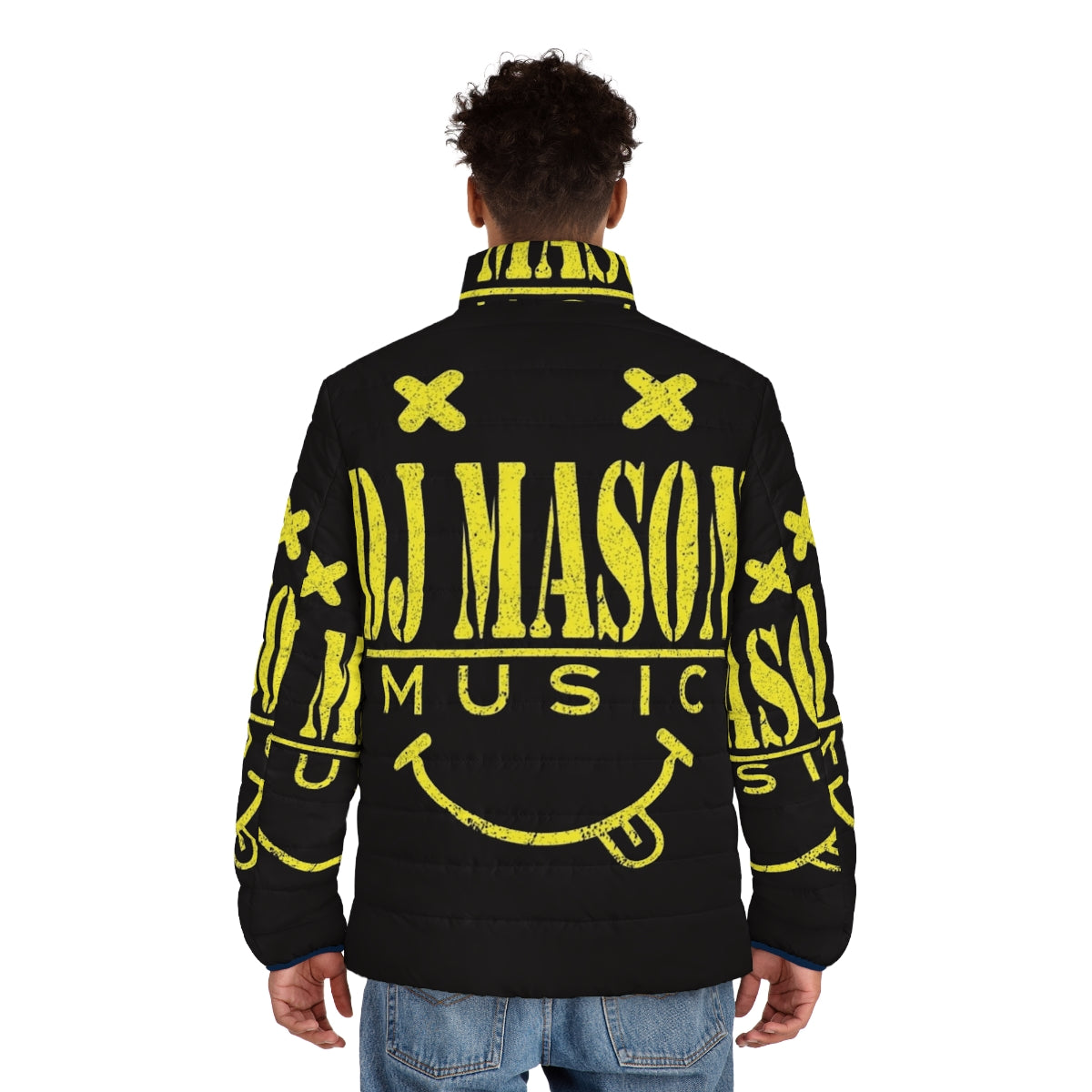 DJ Mason Smiley Face Puffer Jacket - Stylish and Comfortable Puffer Jacket with Vibrant Smiley Face Design - men back