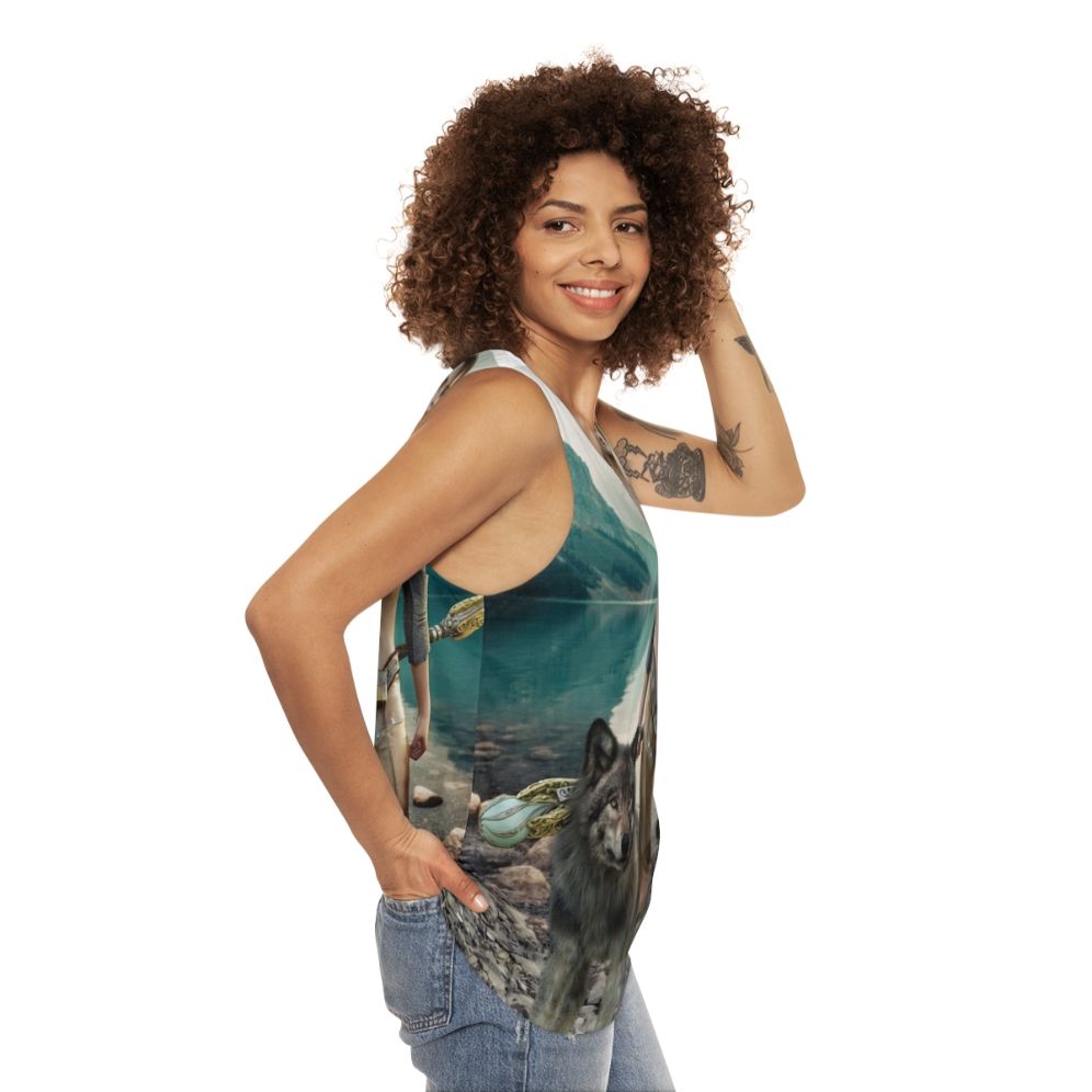 Magical druid and wolf unisex tank top - women side