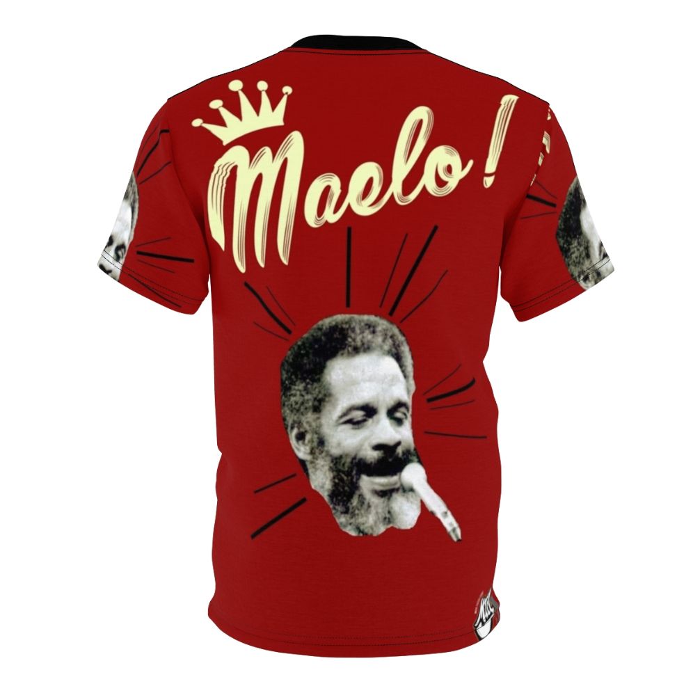 A stylish graphic t-shirt featuring the iconic King Maelo, celebrating Puerto Rican and Latin music culture. - Back