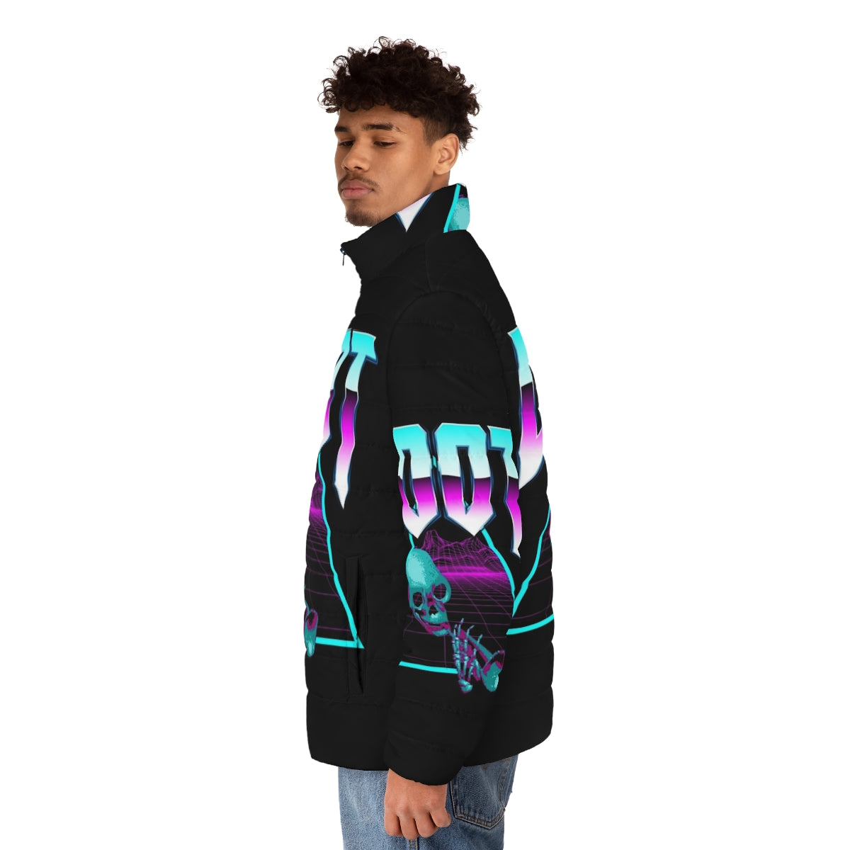 Vaporwave Synthwave Outrun Retro Puffer Jacket - men side left