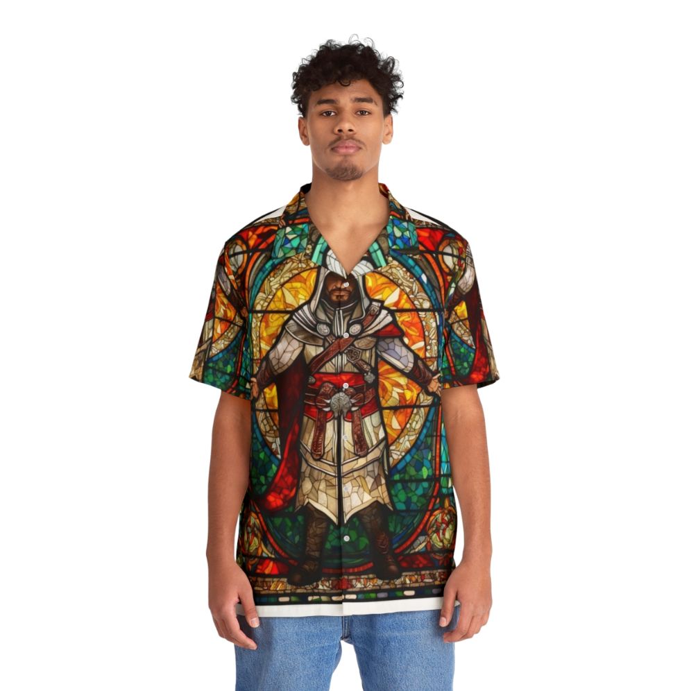 Assassin's Creed inspired Hawaiian shirt with stained glass and mosaic design - Lifestyle