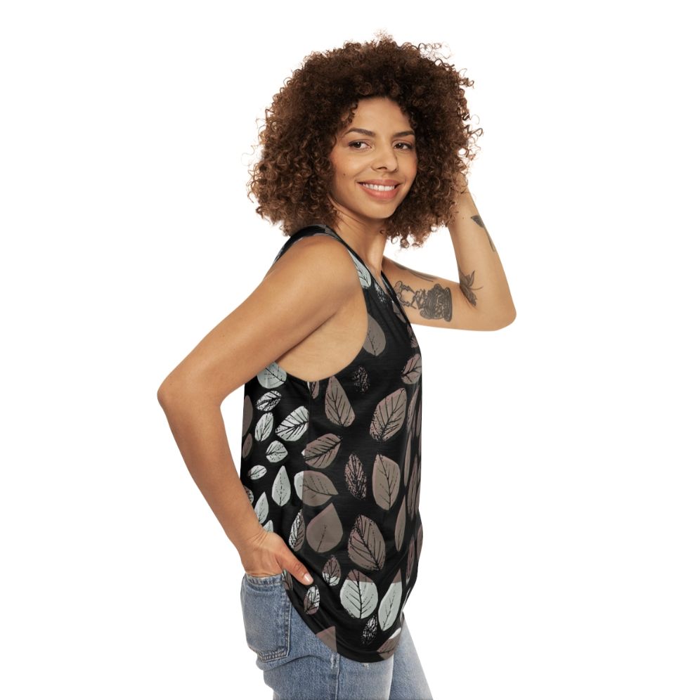 Desaturated leaves unisex tank top - women side