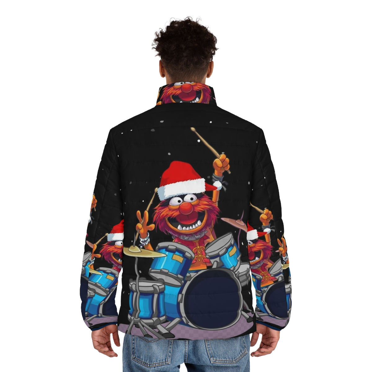 Muppet Animal Drummer Puffer Jacket for Christmas - men back