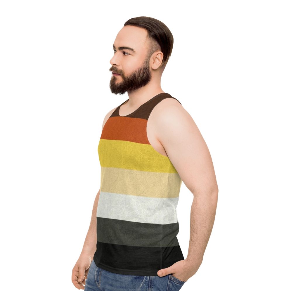 Gay bear pride flag colored background unisex tank top - men side