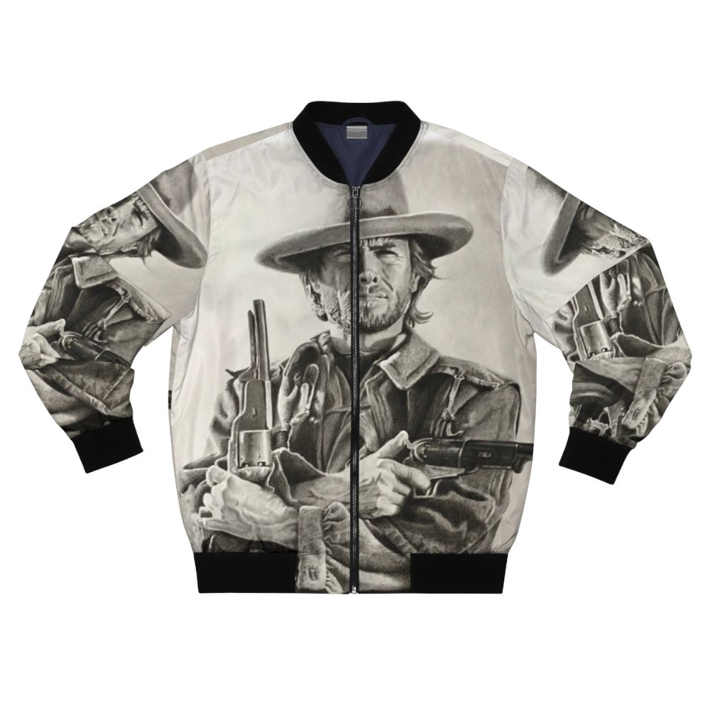 Clint Eastwood sketch printed on a black bomber jacket