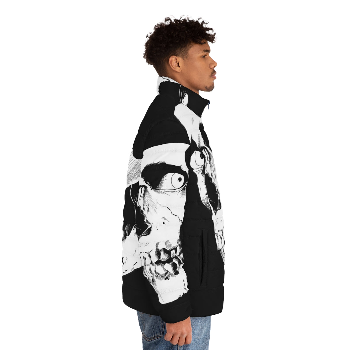 Evil Dead Skull Puffer Jacket featuring a spooky skull design for horror fans - men side right