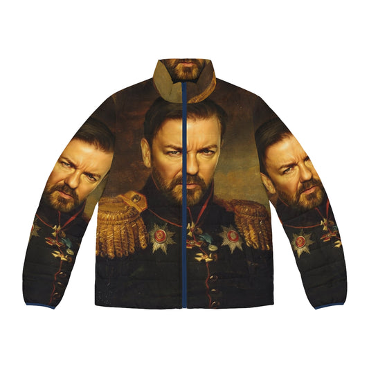 Ricky Gervais Replaceface Puffer Jacket featuring a digitally altered portrait