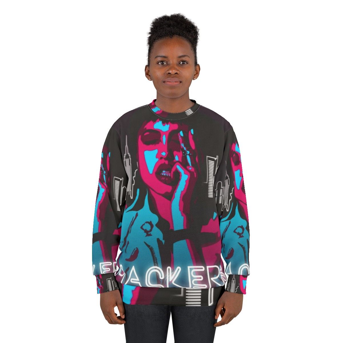 Angelina Jolie inspired 90s hacker neon and fluorescent sweatshirt - women