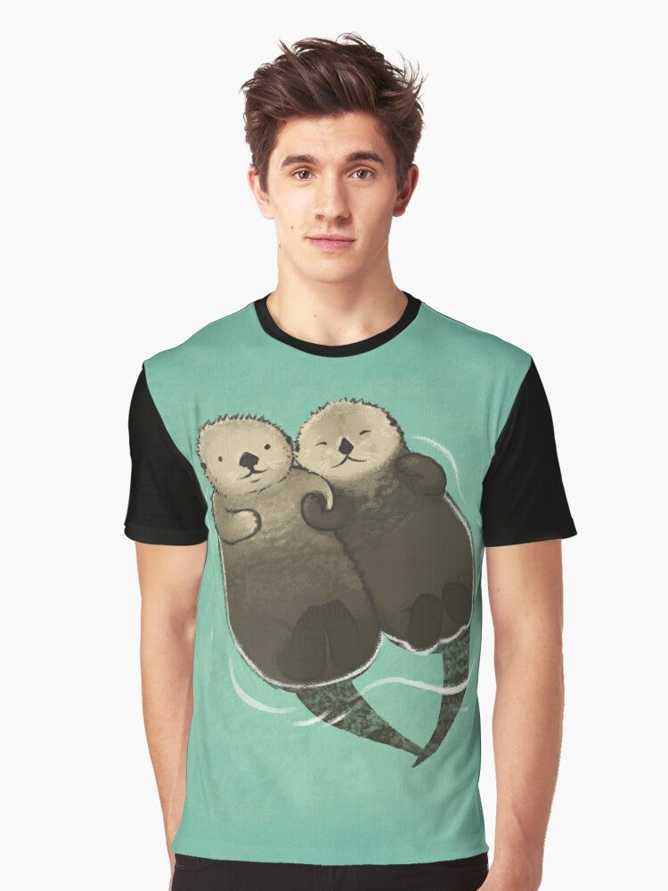 Otters holding hands graphic design on a t-shirt - Men