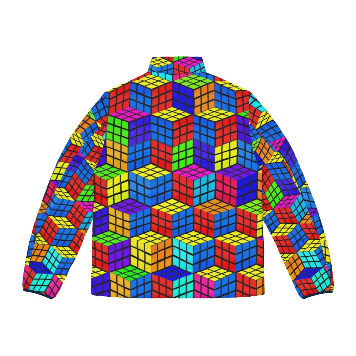 Rubik's Illusion 3D Puffer Jacket - Bright, Geometric and Abstract Design - Back