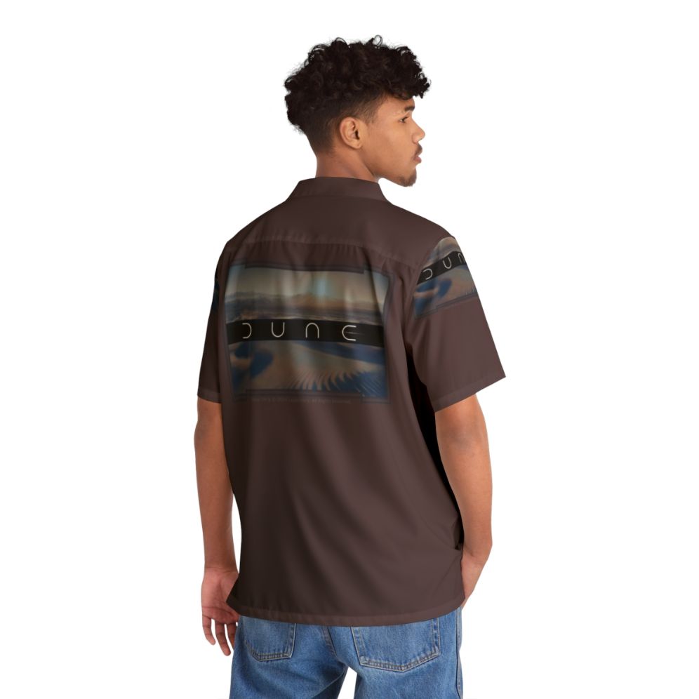 Dune brown background Hawaiian shirt with futuristic desert landscape design - People Back