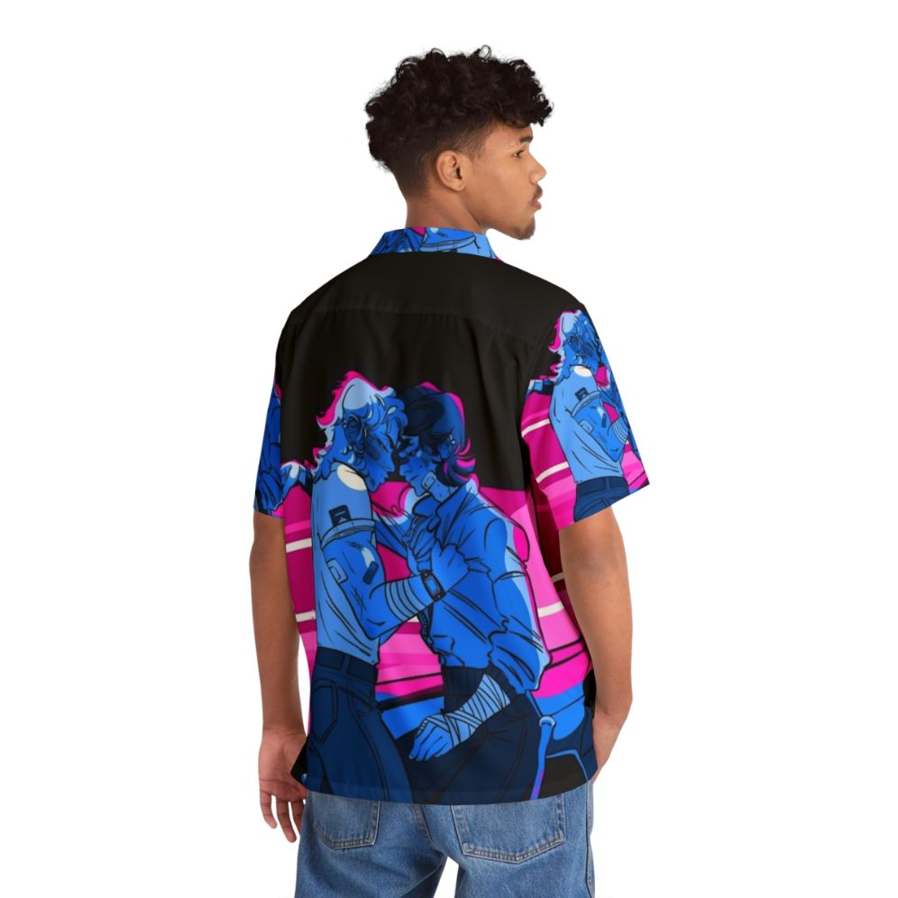 Vibrant blue hawaiian shirt with tropical floral patterns - People Back