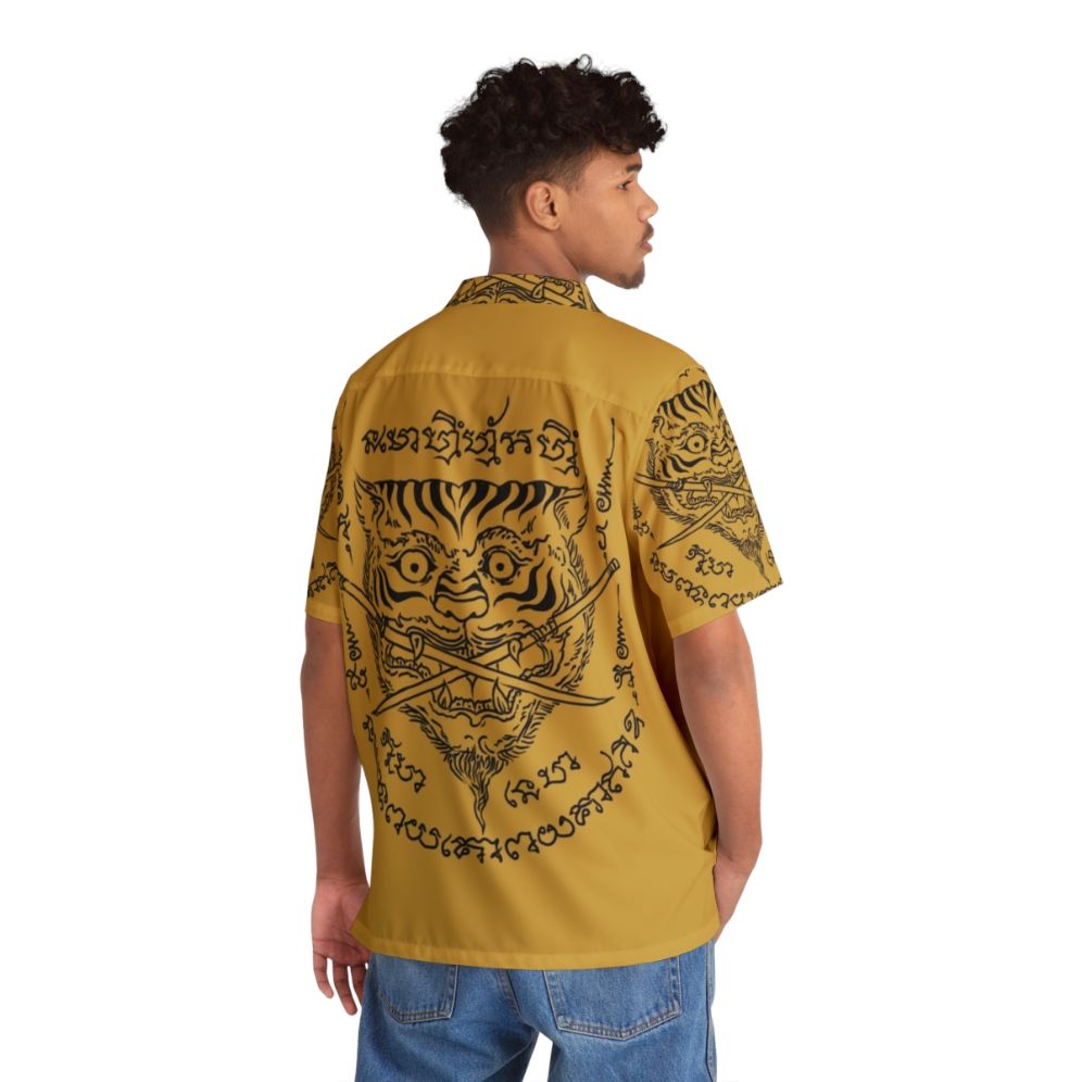 Traditional Thai Tattoo Tiger Swords Emblem Hawaiian Shirt - People Back