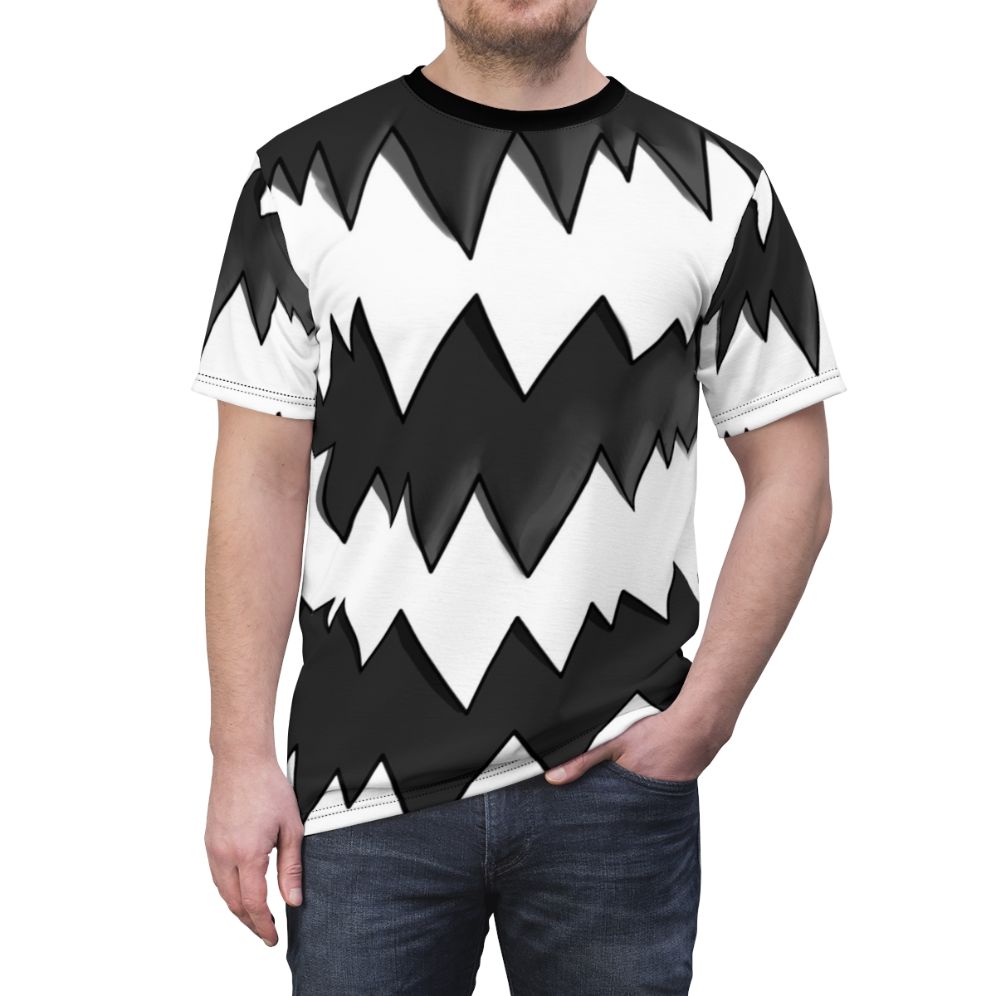 Galarian Inspired Zigzagoon Pattern T-Shirt featuring a black and white design - men front