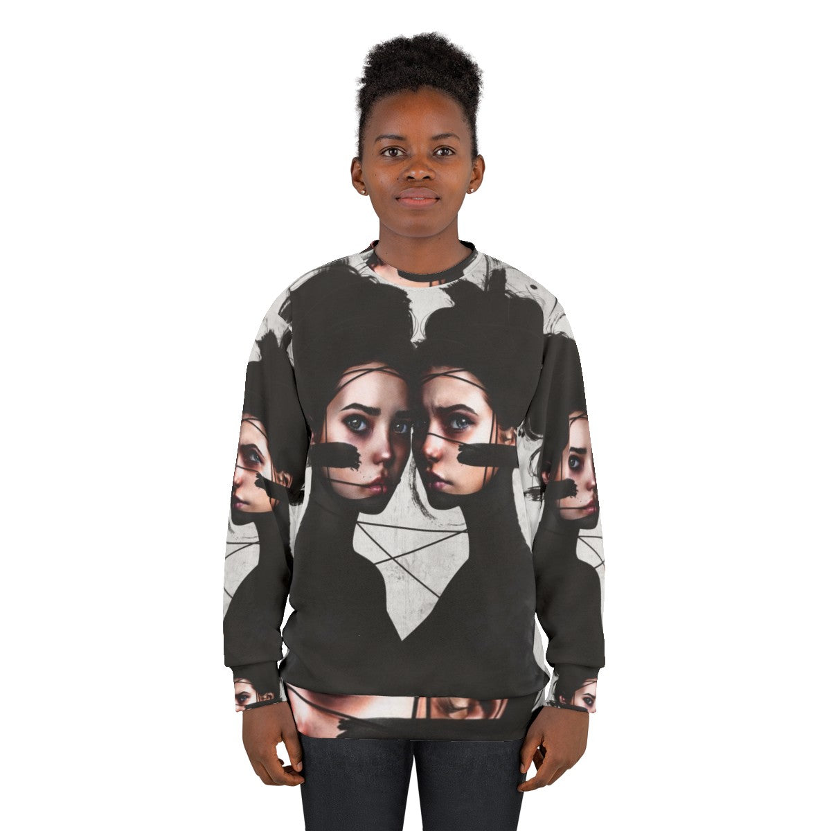 Gemini Zodiac Sweatshirt with Realistic Portrait Design - women