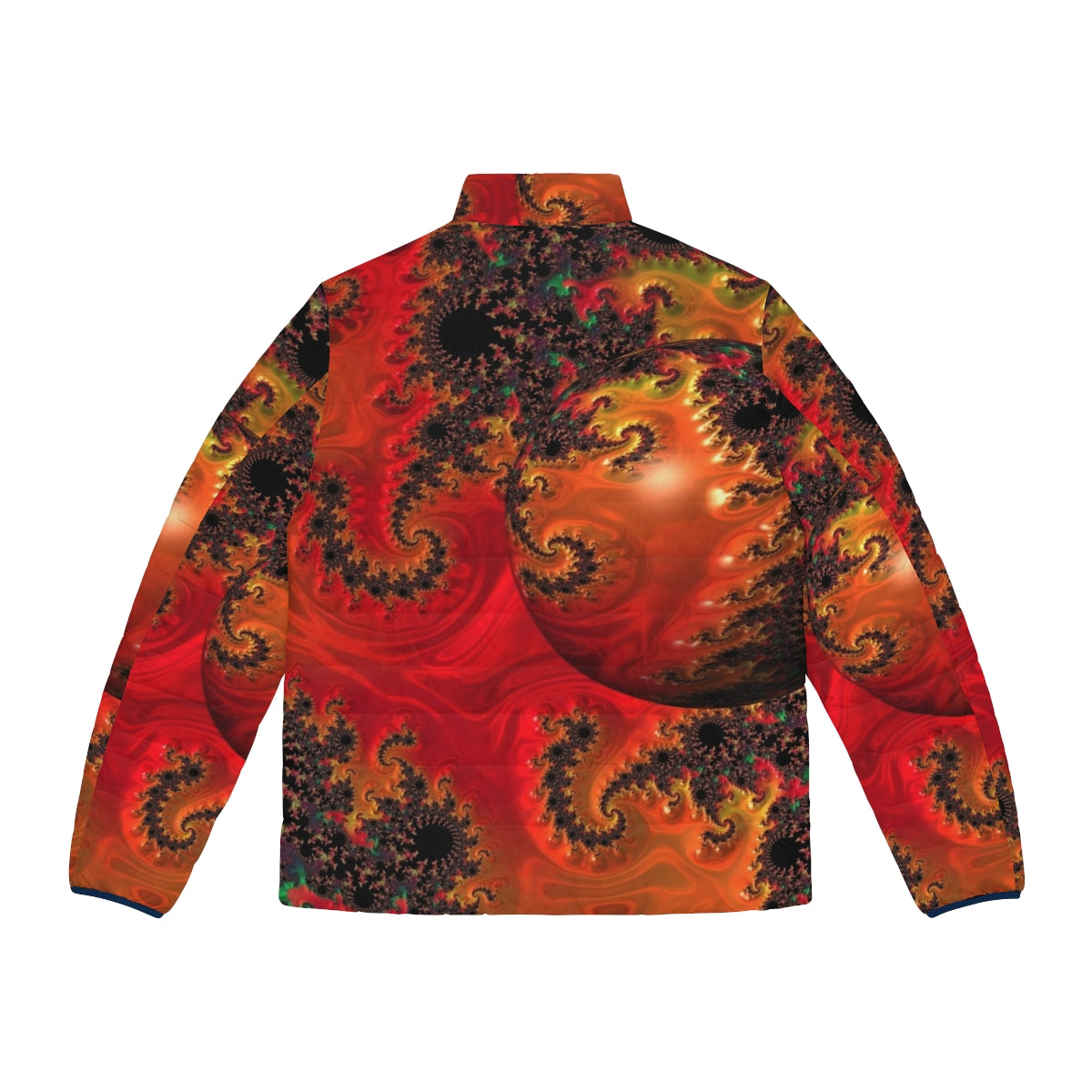 Vibrant and colorful puffer jacket featuring abstract spherical patterns, inspired by contemporary art - Back