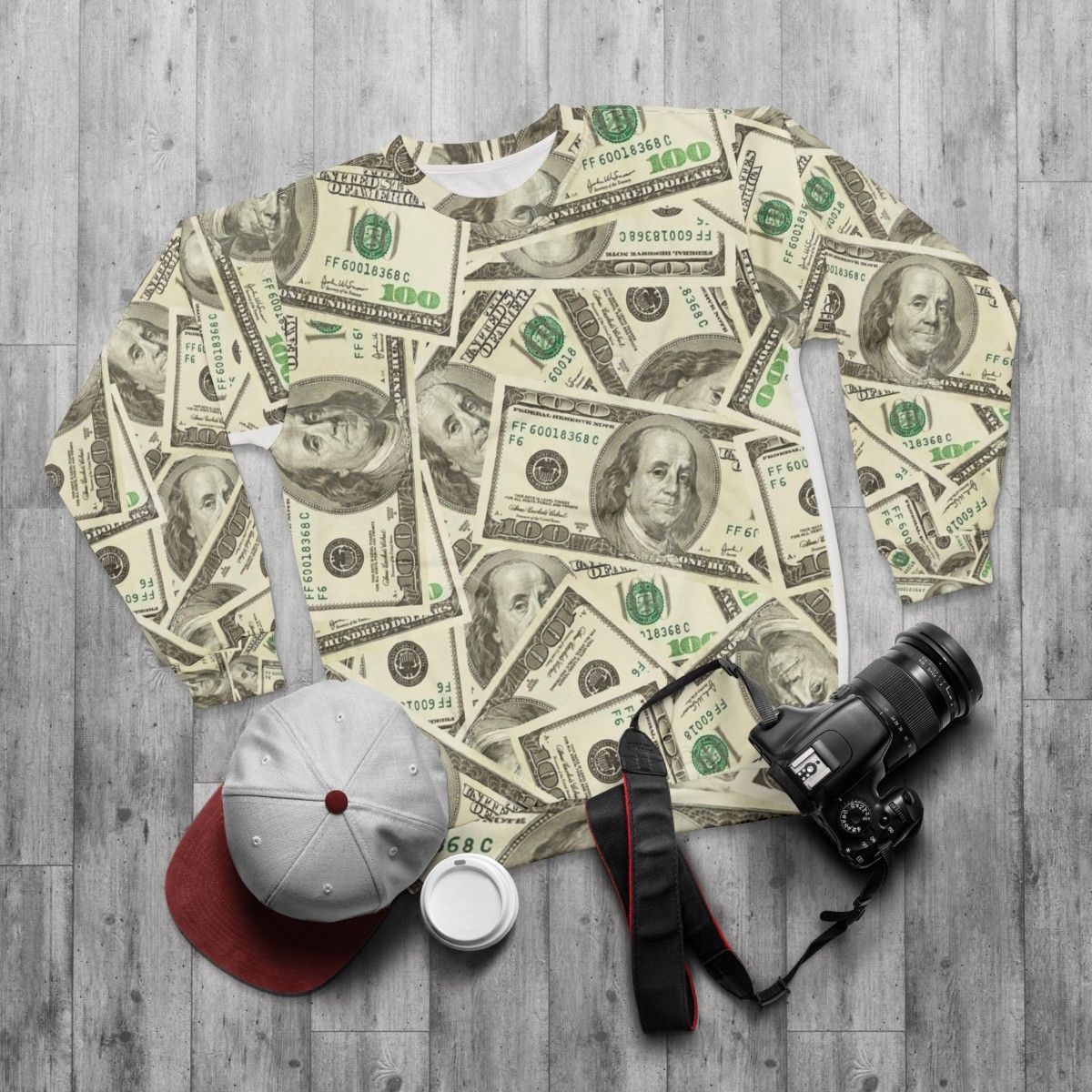 100 Dollar Bills Graphic Sweatshirt - flat lay