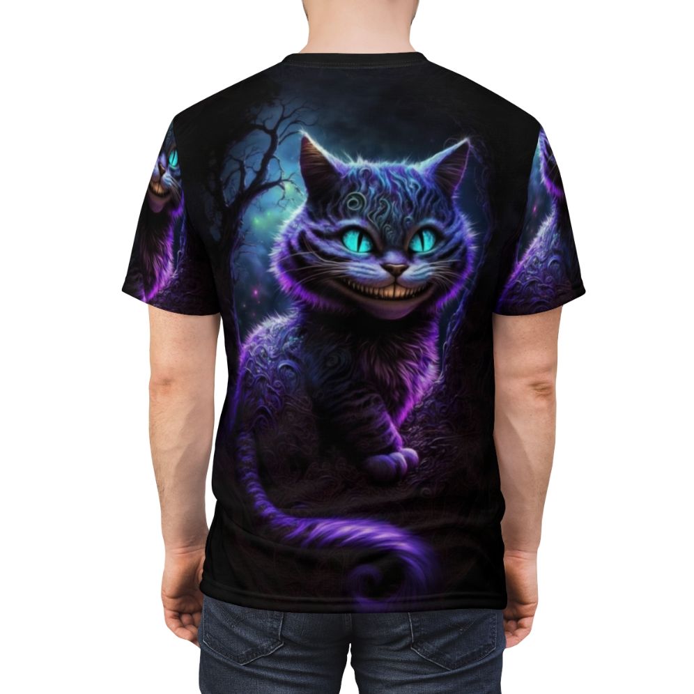 Cheshire Cat abstract art design on a high-quality t-shirt - men back