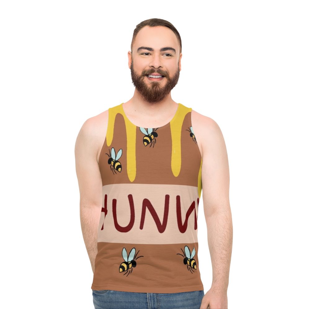 Honey-themed unisex tank top with cute cartoon graphic - men