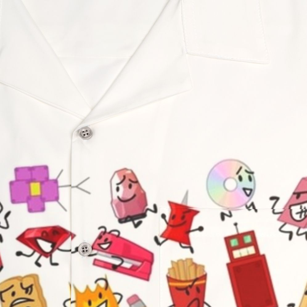 Vibrant Hawaiian shirt featuring popular characters from BFDI and TPOT - Detail