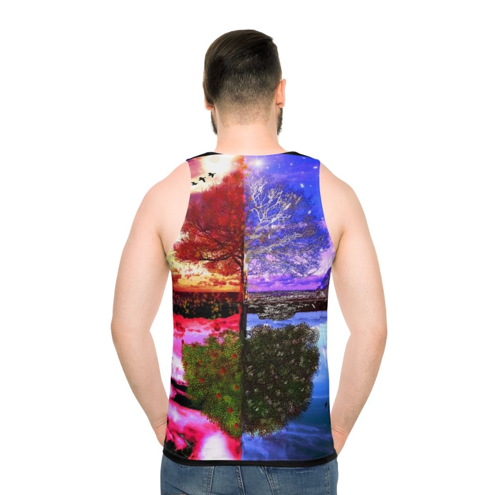 Four seasons tree reflection unisex tank top - men back