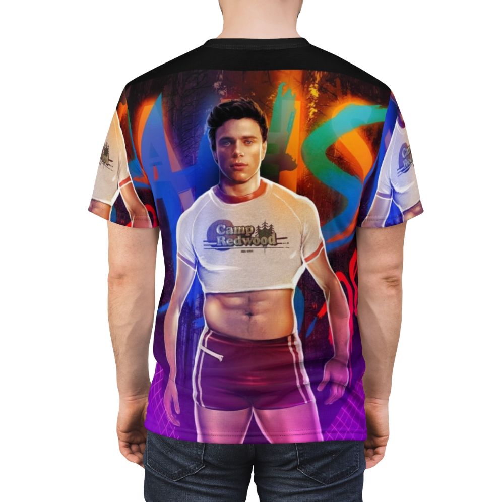 Colorful 80s-inspired t-shirt with vibrant patterns and designs - men back