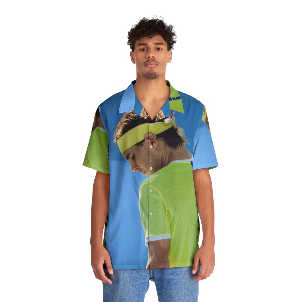 Rafael Nadal wearing a Hawaii-themed commemorative shirt - People Front