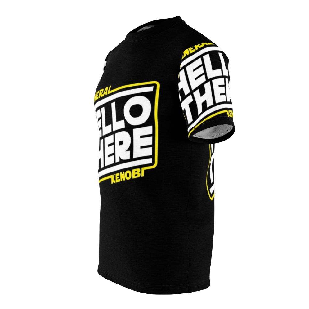 "Star Wars-inspired AOP T-shirt featuring Obi-Wan Kenobi's famous 'Hello There' quote" - men left