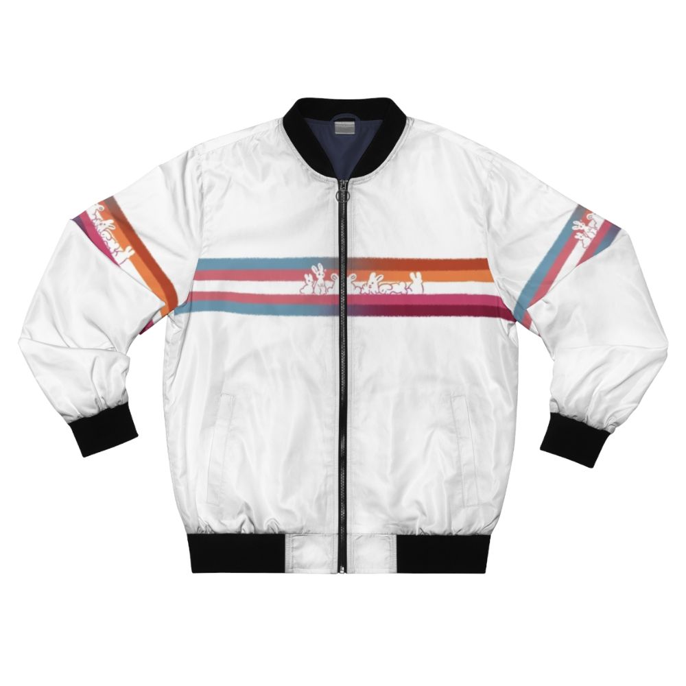 Trans Lesbian Pride Rabbits Bomber Jacket with Pride Flag and Cute Bunny Graphic