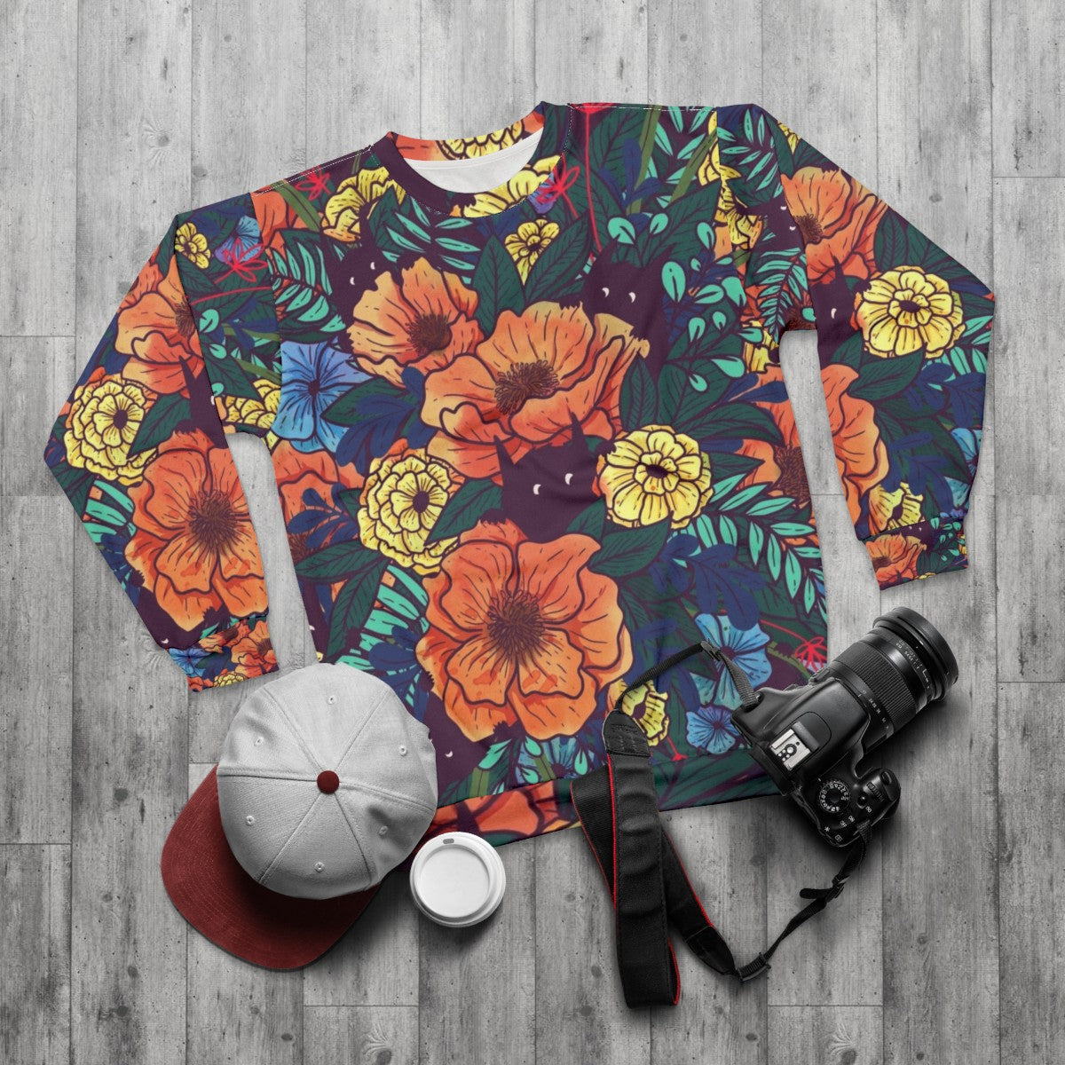 Watercolor wild flowers floral sweatshirt - flat lay