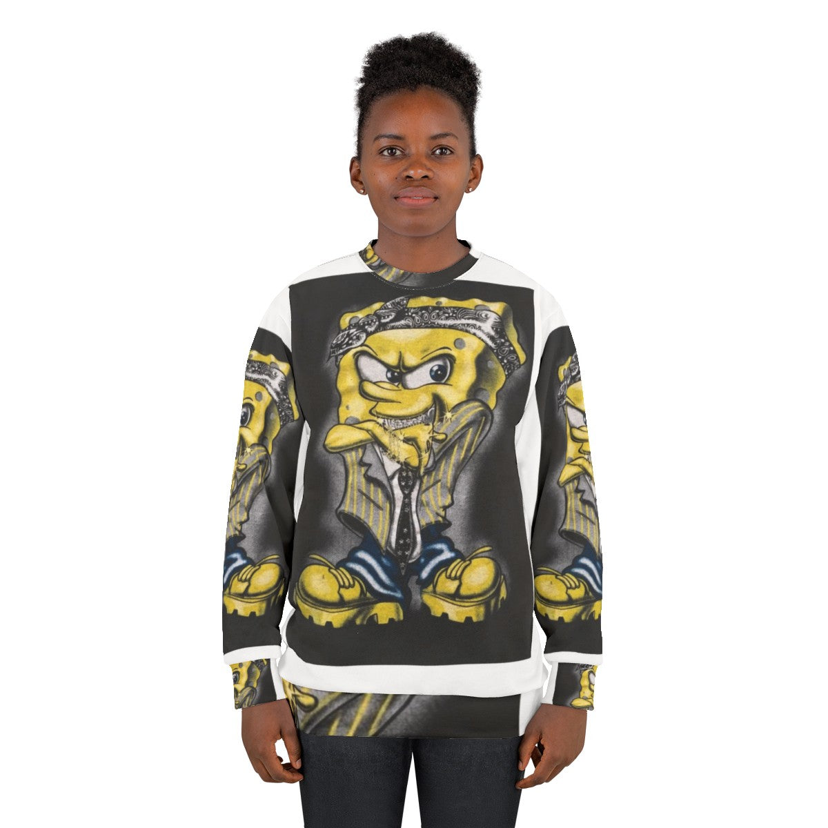 Gangster Spongebob 2 Sweatshirt with cartoon character and urban design - women