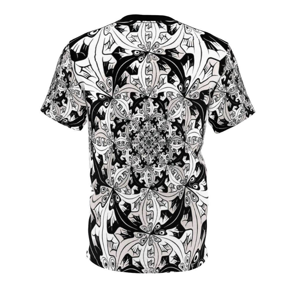 T-shirt featuring a surreal, geometric design inspired by the artwork of M.C. Escher - Back