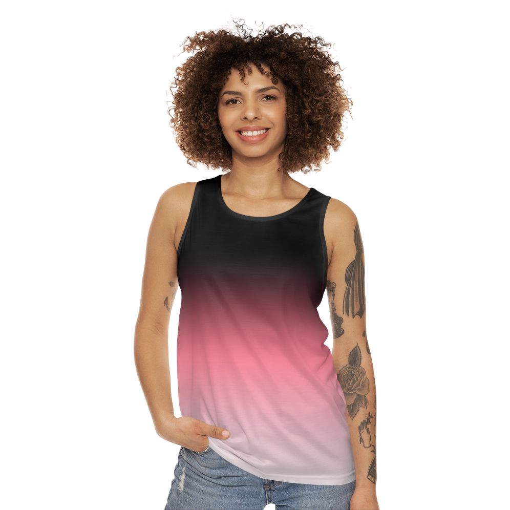 Black, pink, and white ombre dip dye unisex tank top - women