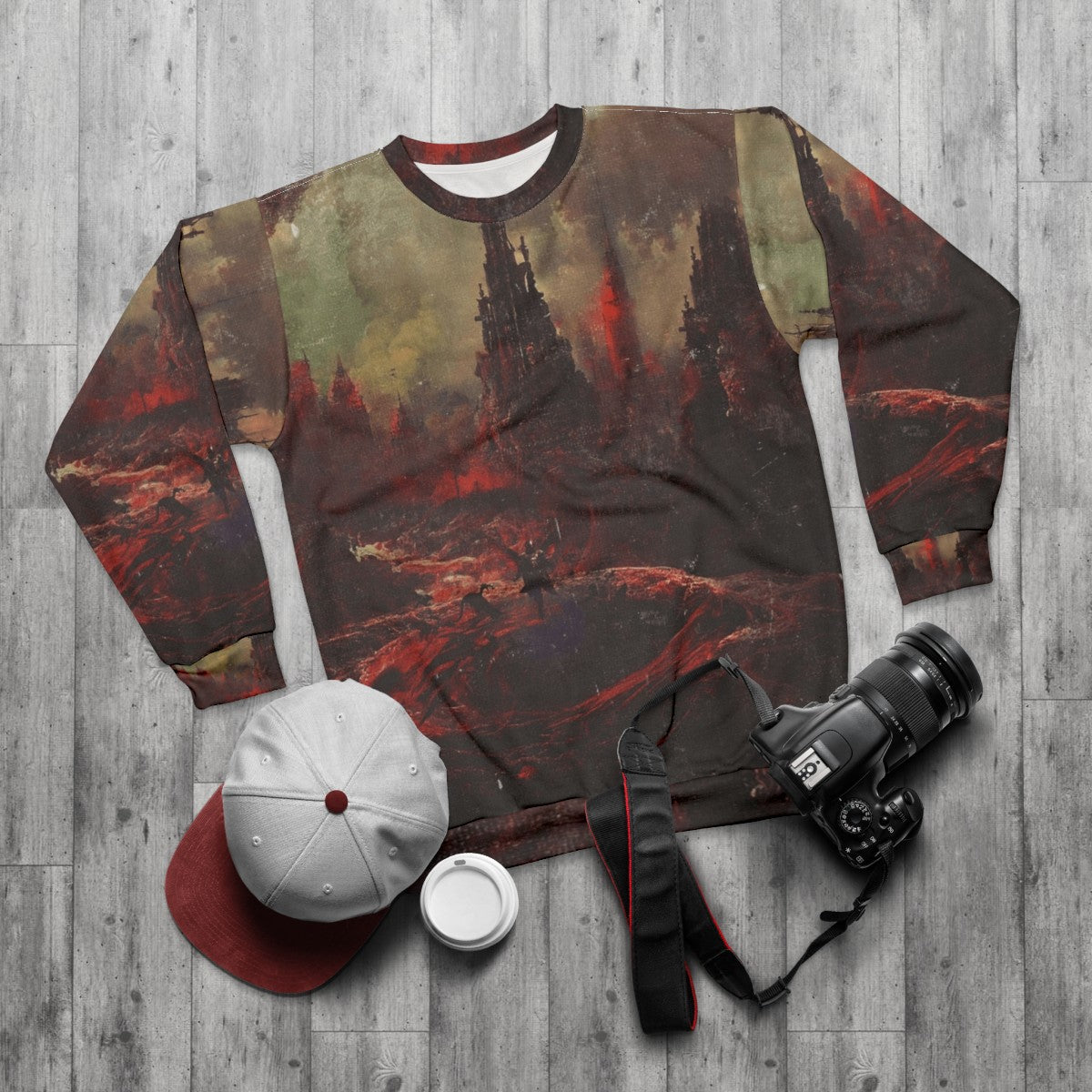 Death Metal Sweatshirt with Metalcore and Progressive Metal Inspired Design - flat lay