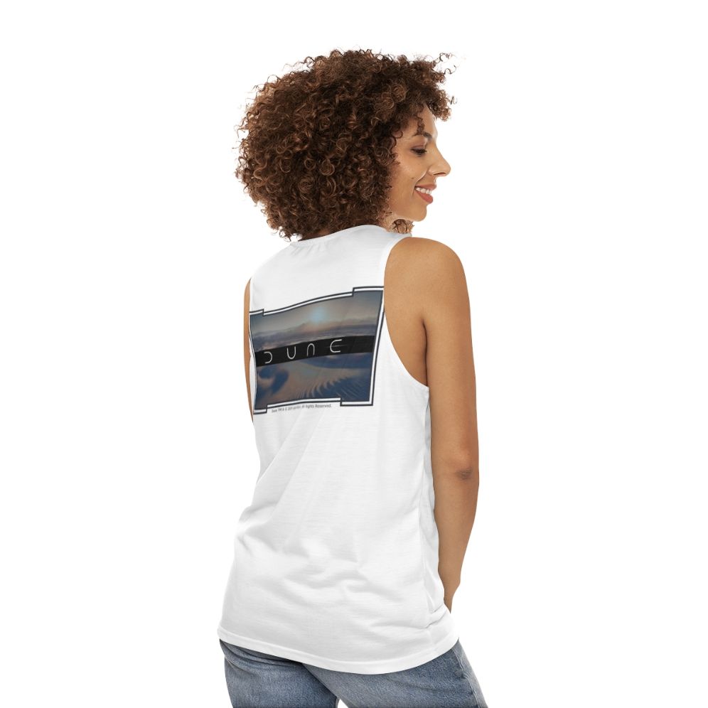 Dune-inspired unisex tank top with white background - women back