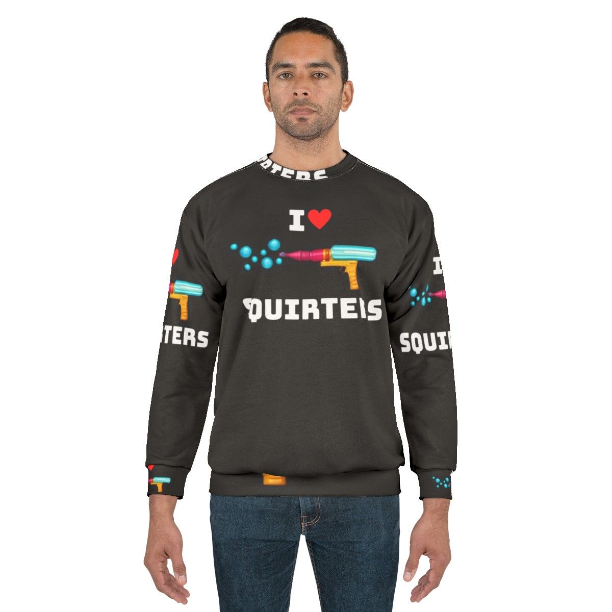 Cute "I Love Squirters" graphic on a cozy sweatshirt - men