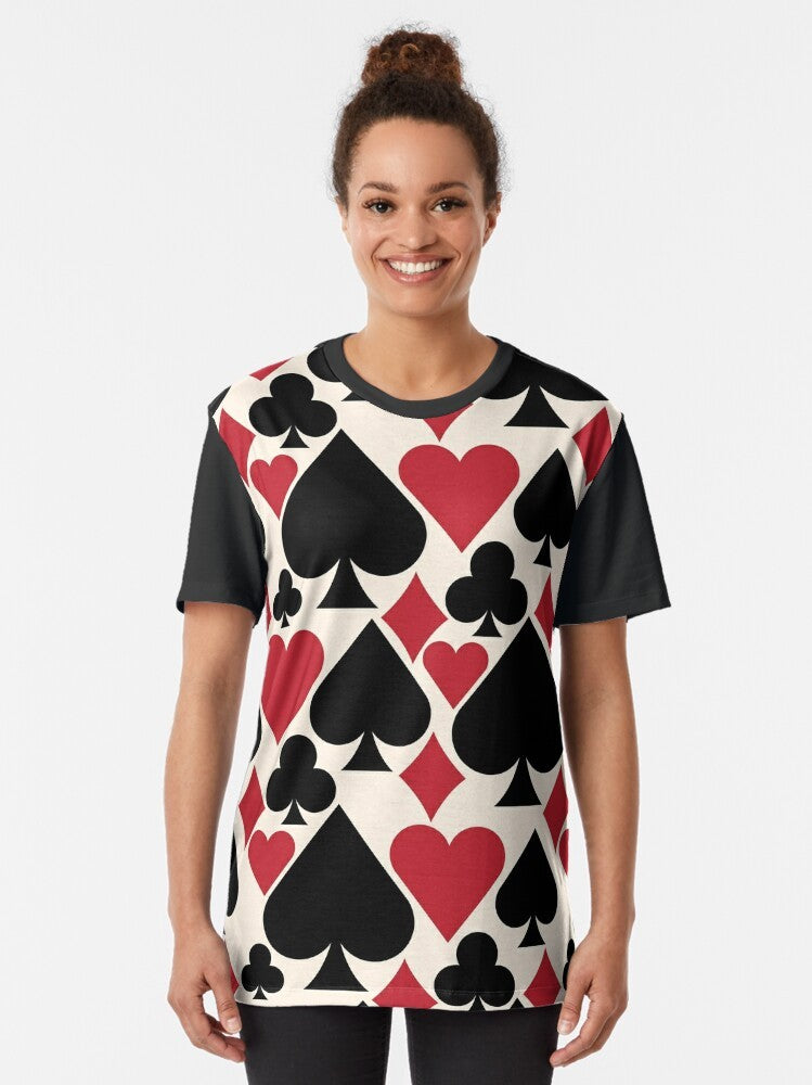 A graphic t-shirt featuring a deck of cards and the words "Casino Fun" for poker players. - Women