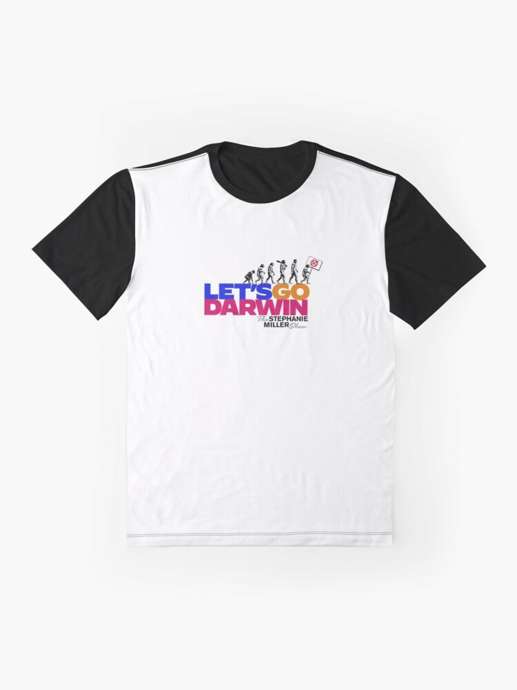 "Let's Go Darwin 2" graphic t-shirt featuring an evolution-themed design - Flat lay