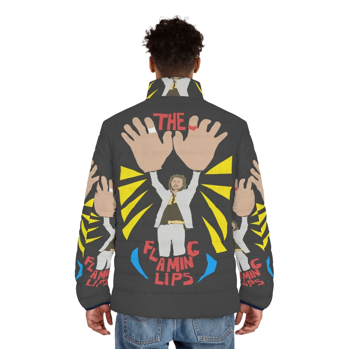 The Flaming Lips Big Hands Puffer Jacket - Retro and Vintage Music Inspired Design - men back